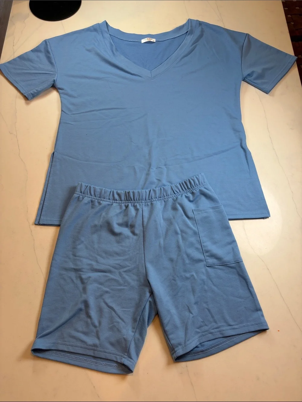 Light Blue V-Neck Short Set